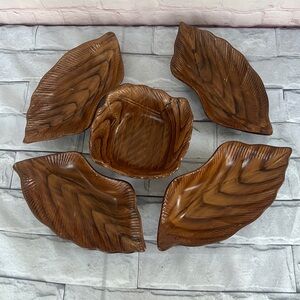 Vintage CAL. STYLE POTTERY CERAMIC DIP Bowl leaf 5 piece set